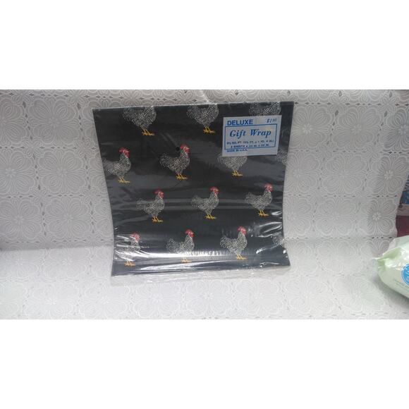 Vtg Rooster Wrapping Paper Deluxe Gift Wrap 2 Sheets Made USA New Old Stock (4d) - Picture 1 of 3